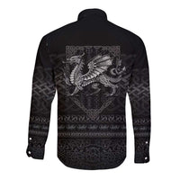 Welsh Celtic Culture Long Sleeve Button Shirt Wales Y Ddraig Goch with Knot - Wonder Print Shop