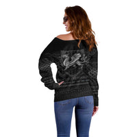 Welsh Celtic Culture Off Shoulder Sweater Wales Y Ddraig Goch with Knot - Wonder Print Shop