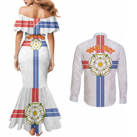 Personalized Yorkshire Celtic Heritage Couples Matching Mermaid Dress and Long Sleeve Button Shirt Cross Style - Wonder Print Shop