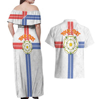 Personalized Yorkshire Celtic Heritage Couples Matching Off Shoulder Maxi Dress and Hawaiian Shirt Cross Style - Wonder Print Shop