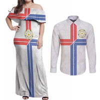 Personalized Yorkshire Celtic Heritage Couples Matching Off Shoulder Maxi Dress and Long Sleeve Button Shirt Cross Style - Wonder Print Shop