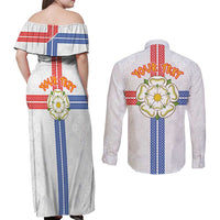 Personalized Yorkshire Celtic Heritage Couples Matching Off Shoulder Maxi Dress and Long Sleeve Button Shirt Cross Style - Wonder Print Shop