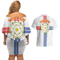 Personalized Yorkshire Celtic Heritage Couples Matching Off Shoulder Short Dress and Hawaiian Shirt Cross Style - Wonder Print Shop
