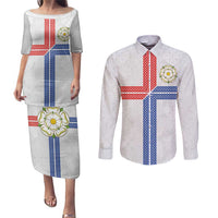 Personalized Yorkshire Celtic Heritage Couples Matching Puletasi and Long Sleeve Button Shirt Cross Style - Wonder Print Shop