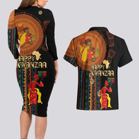Happy Kwanzaa African Tribal Pattern Couples Matching Long Sleeve Bodycon Dress and Hawaiian Shirt - Wonder Print Shop