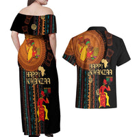 Happy Kwanzaa African Tribal Pattern Couples Matching Off Shoulder Maxi Dress and Hawaiian Shirt - Wonder Print Shop