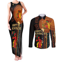 Happy Kwanzaa African Tribal Pattern Couples Matching Tank Maxi Dress and Long Sleeve Button Shirt - Wonder Print Shop