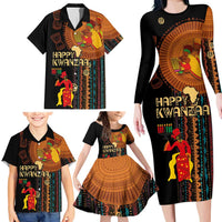 Happy Kwanzaa African Tribal Pattern Family Matching Long Sleeve Bodycon Dress and Hawaiian Shirt - Wonder Print Shop