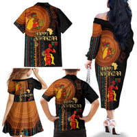 Happy Kwanzaa African Tribal Pattern Family Matching Off The Shoulder Long Sleeve Dress and Hawaiian Shirt - Wonder Print Shop