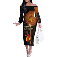 Happy Kwanzaa African Tribal Pattern Family Matching Off The Shoulder Long Sleeve Dress and Hawaiian Shirt - Wonder Print Shop