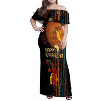 Happy Kwanzaa African Tribal Pattern Family Matching Off Shoulder Maxi Dress and Hawaiian Shirt - Wonder Print Shop
