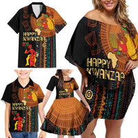 Happy Kwanzaa African Tribal Pattern Family Matching Off Shoulder Short Dress and Hawaiian Shirt - Wonder Print Shop