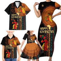 Happy Kwanzaa African Tribal Pattern Family Matching Short Sleeve Bodycon Dress and Hawaiian Shirt - Wonder Print Shop