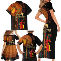 Happy Kwanzaa African Tribal Pattern Family Matching Short Sleeve Bodycon Dress and Hawaiian Shirt - Wonder Print Shop