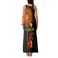 Happy Kwanzaa African Tribal Pattern Family Matching Tank Maxi Dress and Hawaiian Shirt - Wonder Print Shop