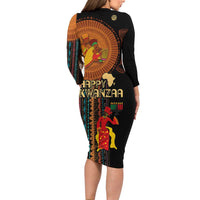 Happy Kwanzaa African Tribal Pattern Long Sleeve Bodycon Dress - Wonder Print Shop