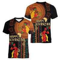 Happy Kwanzaa African Tribal Pattern Women V-Neck T-Shirt - Wonder Print Shop