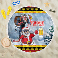 Deutschland Frohe Weihnachten Beach Blanket Funny Der Weihnachtsmann and Krampus Drink Beer Together - Wonder Print Shop