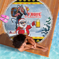Deutschland Frohe Weihnachten Beach Blanket Funny Der Weihnachtsmann and Krampus Drink Beer Together - Wonder Print Shop