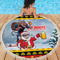 Deutschland Frohe Weihnachten Beach Blanket Funny Der Weihnachtsmann and Krampus Drink Beer Together - Wonder Print Shop