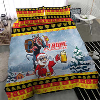 Deutschland Frohe Weihnachten Bedding Set Funny Der Weihnachtsmann and Krampus Drink Beer Together - Wonder Print Shop