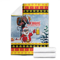 Deutschland Frohe Weihnachten Blanket Funny Santa Claus and Krampus Drink Beer Together