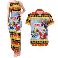 Deutschland Frohe Weihnachten Couples Matching Tank Maxi Dress and Hawaiian Shirt Funny Der Weihnachtsmann and Krampus Drink Beer Together - Wonder Print Shop