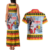 Deutschland Frohe Weihnachten Couples Matching Tank Maxi Dress and Hawaiian Shirt Funny Der Weihnachtsmann and Krampus Drink Beer Together - Wonder Print Shop