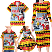 Deutschland Frohe Weihnachten Family Matching Long Sleeve Bodycon Dress and Hawaiian Shirt Funny Der Weihnachtsmann and Krampus Drink Beer Together - Wonder Print Shop