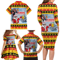 Deutschland Frohe Weihnachten Family Matching Long Sleeve Bodycon Dress and Hawaiian Shirt Funny Der Weihnachtsmann and Krampus Drink Beer Together - Wonder Print Shop