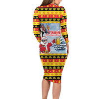Deutschland Frohe Weihnachten Family Matching Long Sleeve Bodycon Dress and Hawaiian Shirt Funny Der Weihnachtsmann and Krampus Drink Beer Together - Wonder Print Shop