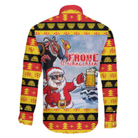 Deutschland Frohe Weihnachten Family Matching Off The Shoulder Long Sleeve Dress and Hawaiian Shirt Funny Der Weihnachtsmann and Krampus Drink Beer Together - Wonder Print Shop