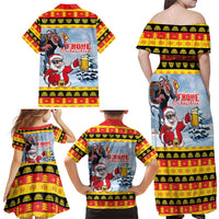 Deutschland Frohe Weihnachten Family Matching Off Shoulder Maxi Dress and Hawaiian Shirt Funny Der Weihnachtsmann and Krampus Drink Beer Together - Wonder Print Shop