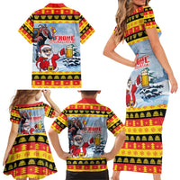 Deutschland Frohe Weihnachten Family Matching Short Sleeve Bodycon Dress and Hawaiian Shirt Funny Der Weihnachtsmann and Krampus Drink Beer Together - Wonder Print Shop