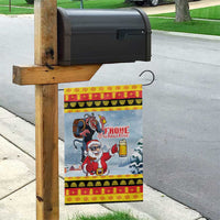 Deutschland Frohe Weihnachten Garden Flag Funny Der Weihnachtsmann and Krampus Drink Beer Together - Wonder Print Shop