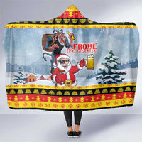 Deutschland Frohe Weihnachten Hooded Blanket Funny Santa Claus and Krampus Drink Beer Together