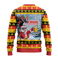 Deutschland Frohe Weihnachten Ugly Christmas Sweater Funny Santa Claus and Krampus Drink Beer Together - Wonder Print Shop