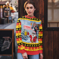 Deutschland Frohe Weihnachten Ugly Christmas Sweater Funny Santa Claus and Krampus Drink Beer Together - Wonder Print Shop