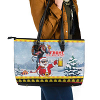 Deutschland Frohe Weihnachten Leather Tote Bag Funny Der Weihnachtsmann and Krampus Drink Beer Together - Wonder Print Shop