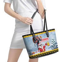 Deutschland Frohe Weihnachten Leather Tote Bag Funny Der Weihnachtsmann and Krampus Drink Beer Together - Wonder Print Shop