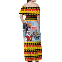 Deutschland Frohe Weihnachten Off Shoulder Maxi Dress Funny Der Weihnachtsmann and Krampus Drink Beer Together - Wonder Print Shop