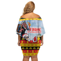 Deutschland Frohe Weihnachten Off Shoulder Short Dress Funny Der Weihnachtsmann and Krampus Drink Beer Together - Wonder Print Shop