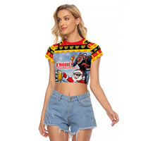 Deutschland Frohe Weihnachten Raglan Cropped T Shirt Funny Der Weihnachtsmann and Krampus Drink Beer Together - Wonder Print Shop