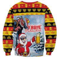 Deutschland Frohe Weihnachten Sweatshirt Funny Der Weihnachtsmann and Krampus Drink Beer Together - Wonder Print Shop