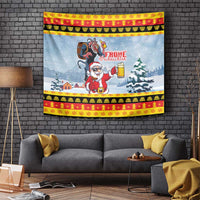 Deutschland Frohe Weihnachten Tapestry Funny Der Weihnachtsmann and Krampus Drink Beer Together - Wonder Print Shop