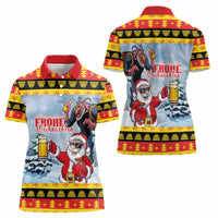 Deutschland Frohe Weihnachten Women Polo Shirt Funny Der Weihnachtsmann and Krampus Drink Beer Together - Wonder Print Shop