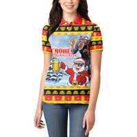 Deutschland Frohe Weihnachten Women Polo Shirt Funny Der Weihnachtsmann and Krampus Drink Beer Together - Wonder Print Shop