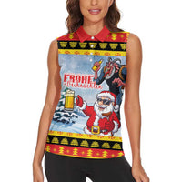 Deutschland Frohe Weihnachten Women Sleeveless Polo Shirt Funny Der Weihnachtsmann and Krampus Drink Beer Together - Wonder Print Shop