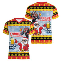 Deutschland Frohe Weihnachten Women V-Neck T-Shirt Funny Der Weihnachtsmann and Krampus Drink Beer Together - Wonder Print Shop