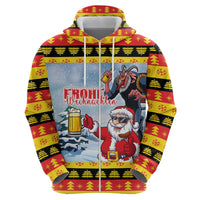 Deutschland Frohe Weihnachten Zip Hoodie Funny Der Weihnachtsmann and Krampus Drink Beer Together - Wonder Print Shop
